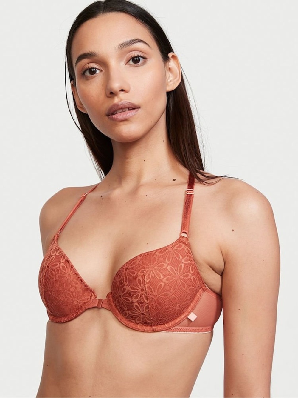 Victorias Secret Ginger Orange Lace Front Fastening Lightly Lined Demi Bra